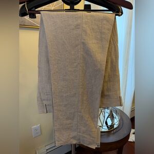 Cream linen slim fit trousers